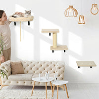 Cat Shelf and Wood Climbing Shelves Set, Wall Mounted Perch with Scratching Surface, Modern Furniture Wall Shelves for Indoor Cats to Play