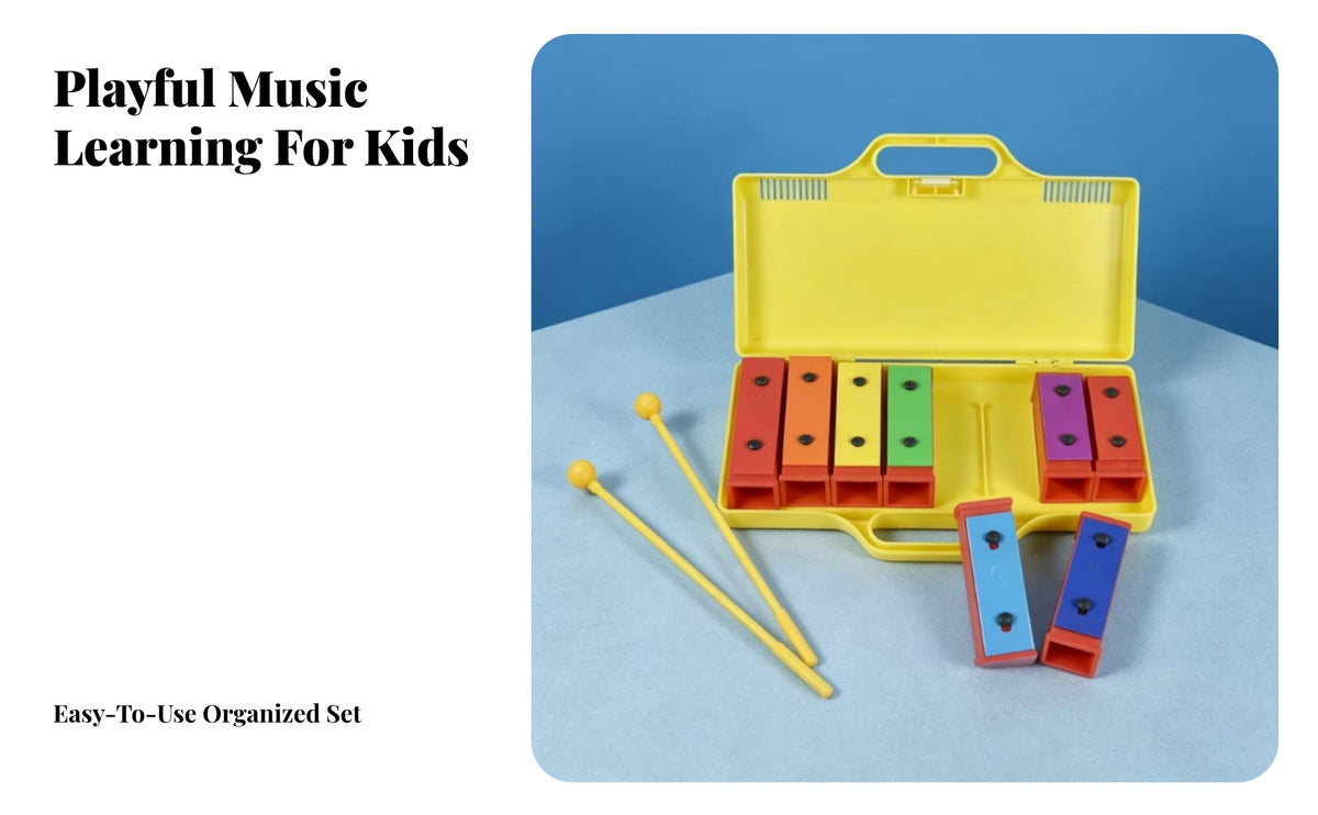 Tuned 8-Note Glockenspiel with Case | Early Music Education, Xylophone with Mallets, for Classroom
