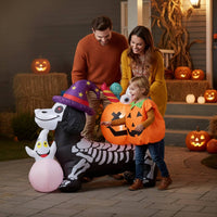 Inflatable Dog with Pumpkin Head LED Lights Skeleton Dog Inflatable Halloween Yard Decoration Lawn Ornament Outdoor for Party