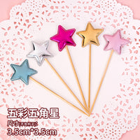 pu五角星烘焙生日快乐蛋糕装饰插牌摆件牙签网红亮面星星甜品插件