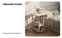 Locking Casters Adjustable Height Laptop Desk Versatile Use Overbed Table Sturdy Construction Rolling Laptop Desk Rounded Corners for Students, Apartment Dwellers, Distant Workers, Bedroom, Dorm Room, Small Areas, Classroom
