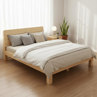 Fir Wood Slatted Bed Economy Model Solid Wood Bed Frame Reinforced Support Bedstead for Rental Apartment, Dorm Room