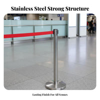 Long-Lasting Stainless Steel Stanchion Post Indoor Outdoor Use Retractable Belt Stanchion Weighted Base Stainless Steel Queue Barrier Resistant for Event Organizers, Venue Managers, Business Owners, Airports, Trade Exhibition S, Exhibition Halls, Lobbies