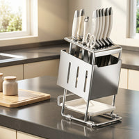 Thickened Bright Finish Slanted Knife Holder with Chopstick Holder (Stainless Steel Upgrade), Thickened Gunmetal Grey Slanted Knife Holder, Modern