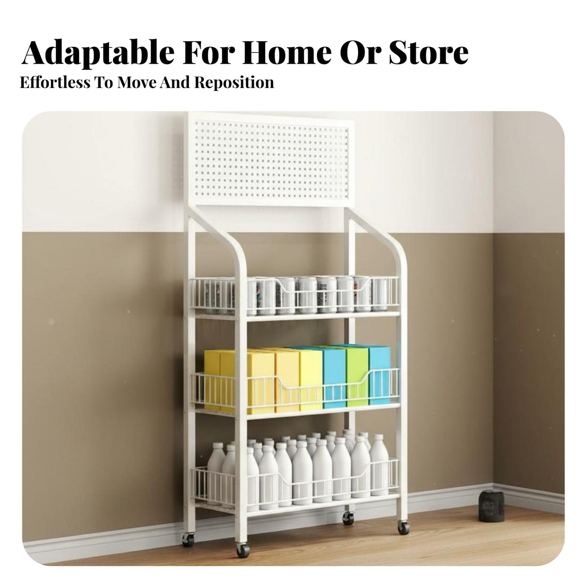 Easy to Move Mobile Snack Display Rack Space Saving Multi-Layer Storage Rack Large Capacity Multi-Layer Organizer Shelf 360-Degree Wheels for Shopkeepers, from Ice Workers, Convenience Shop, Narrow Areas, Kitchen, Living Room
