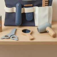 Textile Waist Bag Wooden Hairdressing Kit Adjustable Strap Wooden Hairdressing Playset Accessible Storage Pretend Barber Set Painted Finish