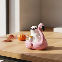 Specters Flamingo Swim Circle Funny Specters with Flamingo   Playful Tabletop Statue for Halloween Hosts
