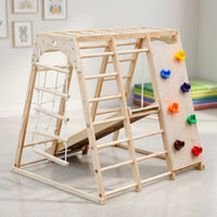 Wooden Climber Playset Multi-Functional Indoor Wooden Gym Climbing Frame with Swing for Young Children, Kids, Playroom, Living Room