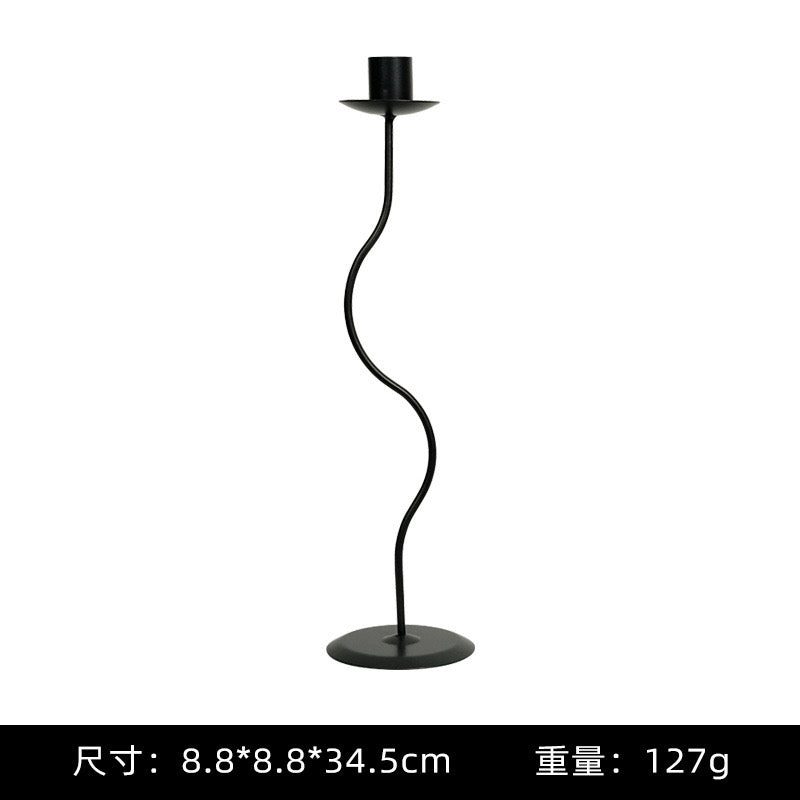 高级复古黑色烛台法式家用中古蜡烛台铁艺摆件高级轻奢餐桌装饰