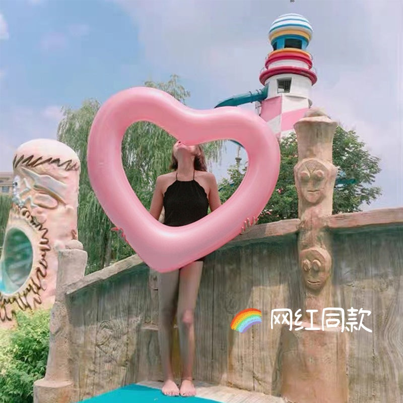 心型游泳圈少女心拍照道具爱心游泳圈网红粉色救生圈成人度假浮床