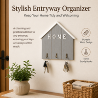 Wooden Key Holder, Wall Mounted Key Hanger with 3 Hooks, Decorative Structure Design for New Homeowners, Mudroom Key Rack