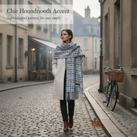 Houndstooth Wool Blend Scarf Shawl for Women, Autumn/Winter Cotton Printed Scarf