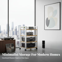 With Wheels Floor Standing Amplifier Stand Accessible-Shelf Design Rolling Stereo Equipment Cabinet Sturdy Structure Multi-Tier Audio Rack Heavy Duty for Audiophiles, Home Theater Enthusiasts, Studio, Living Room