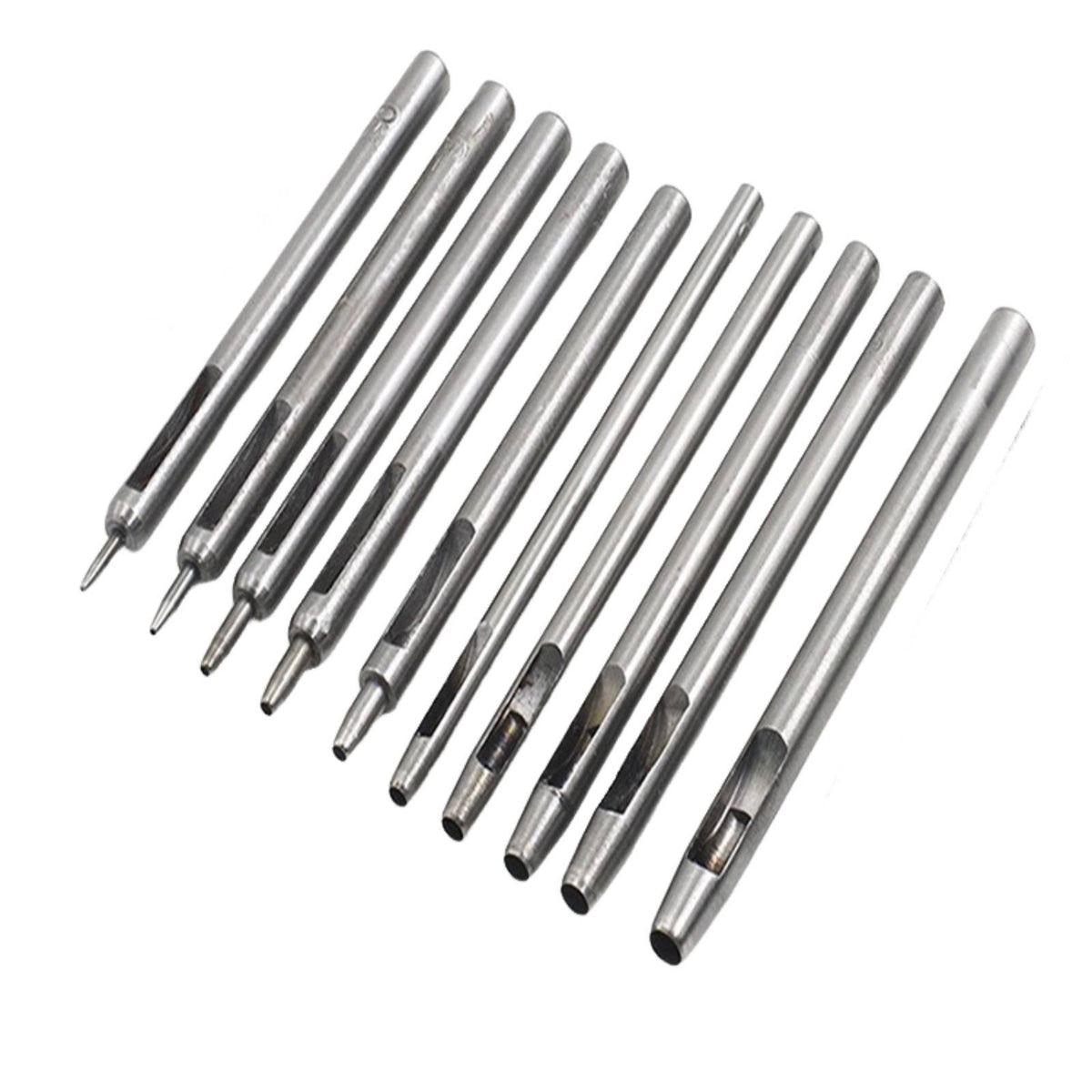10 Pieces Leather Hole Punch Set Sharpen Cut Edge Round Hollow Punch Kit Non-Slip Handle Steel Belt Hole Puncher Tool for Workshop