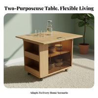 Fold-up Tray Table Foldable Design 2-Tier Rolling Cart Multi-Functional Easy Mobility for Hosts, Dining Area, Kitchen, Balcony
