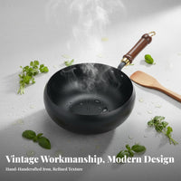 Traditional Chinese Wok with Lid Hand-Handcrafted Chinese Wok with Wooden Lid Naturally Non-Stick Even Heat Distribution