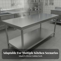 Stainless Steel Work Table Easy Assembly Commercial Kitchen Prep Table Sturdy Stainless Steel Workbench for Home Cooks, Homeowners, Warehouse, Garage