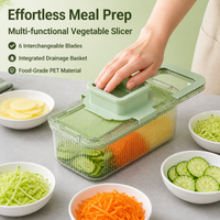 Green PET Food Chopper, Multi-Function Vegetable Chopper with Handle, Stainless Steel Mandoline for Salads & Stir-fries, 8×12.5×29.5cm