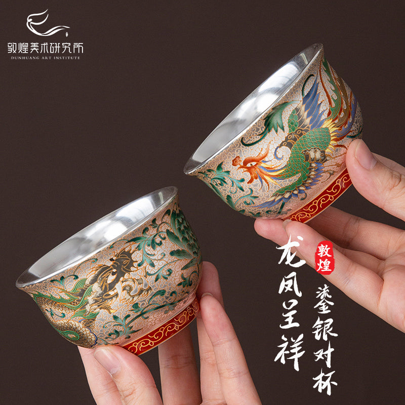 敦煌鎏银龙凤对杯茶具套装文创茶杯礼盒结婚礼物龙凤杯新婚送新人