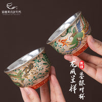 敦煌鎏银龙凤对杯茶具套装文创茶杯礼盒结婚礼物龙凤杯新婚送新人