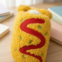 Zigzag Embroidery Soft Creature Writing Utensil Case Embroidered Creature Face Writing Utensil Case Yellow Stationery Bag Red Pull