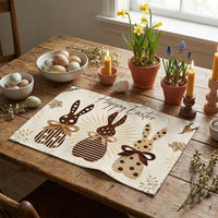 4Pcs Mode Carrots Rabbits Bunny Happy Easter, Linen Placemat Decorative Textile Dining Placemat Sturdy Washable Kitchen Table Mat for Families, Hosts, Holiday Dinners, Parties, Restaurants