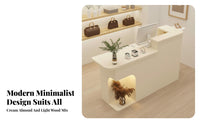 Rounded Corner Design Modern Reception Desk with Counter E1 Grade Board Modern Front Desk Long-Lasting Construction Salon Reception Table LED Light for Small Business Owners, Receptionists, Office Workers, Clothing Shop, Lobby
