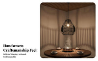 Rattan Lamp Shade Handwoven Woven Hanging Shade Rustic Wicker Lampshade Natural Aesthetic Paper Rope Shine Cover for Dining Room