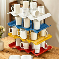 Compact Cup Storage Rack Sturdy Mug Rack with Wavy Tiers Stylish Desktop Cup Organizer Easy to Clean for Kitchen