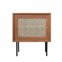 Japanese Aesthetic Rattan Door Cabinet Nordic Design Woven-Front End Table Small Footprint Nightstand Minimalist Aesthetic for Apartment Dwellers, Homeowners, Interior Decorators, Next to Bed, Bay Window Area, Living Room, Entryway