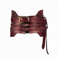 Layered Strap Medieval Waist Belt Leather-Like Knight Costume Belt Buckle Closure