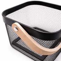 Bathroom Storage Basket with Wooden Handle for Kitchen and Fruit Organization, Stainless Steel Mesh for Vegetables, Nordic Organizer