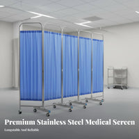 Foldable Stainless Steel Medical Facility Screen Locking Casters Folding Medical Screen Heavy-Duty Frame Mobile Hospital Divider Easy to Clean for Caregivers, Salon Professionals, Beauticians, Doctor's Office, Examination Room, Nursing Home, Bedroom