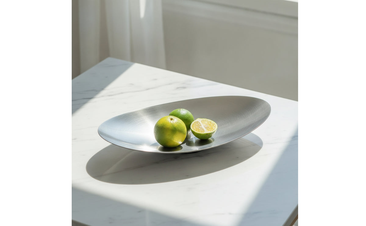 Serving Platter with Pedestal Footed Round Serving Platter Versatile Stainless Steel Tray for Dining Table Centerpiece, Kitchen Counter