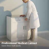Multi-Functional Storage Oral Health Medical Cabinet Waterproof Medical Sink Cabinet Adjustable Shelves Medical Treatment Counter Wood Grain Finish for Dentists, Beauticians, Hospital, Beauty Salon, Laboratory