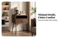 Wood-Grain Finish Wooden Coffee Station Cabinet Black Metal Legs Coffee Station Cabinet Round Knob