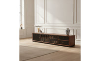 Retro TV Cabinet with Glass Doors Fully Assembled TV Stand with Glass Doors Solid Wood Credenza Sturdy for Decorators, Living Room