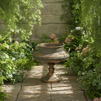 Metal Planter Aged Urn Planter Pedestal Decorative Urn for Tabletop, Entryway