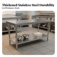 Easy to Clean Stainless Steel Work Table Rust-Resistant Commercial Kitchen Prep Table Adjustable Feet Commercial Kitchen Worktable Reinforced Back for Restaurant Employees, Home Cooks, Workshop Workers, Cafeteria, Warehouse, Garage, Laundry Room