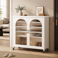 Narrow Shoe Rack with Stone Top, Nordic Style for Small Apartments, Closed Shoe Cabinet with 6 Shelves and Adjustable Compartments, Cloud White