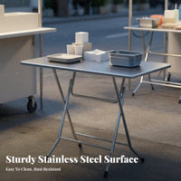 Stainless Steel Folding Table Space Saving Square Folding Table Easy to Clean Portable Work Bench for Chefs, Professionals, Outdoor, Catering, Kitchen