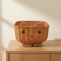 Handwoven Rattan-Style Cartoon Bear Storage Basket for Snacks and Toys