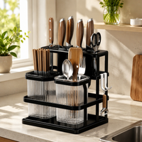 Knife Block Without Knives, Matte, Wall-Mounted for Small Apartments, Kitchen Knife Holder with Utensil Organizer, Carbon Metal
