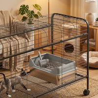 Stainless Steel Cat Waste Receptacle, Top-Entry Cat Toilet with High Fence, Enclosed Litter Tray with Step, Easy Cleaning Metal Litter Pan