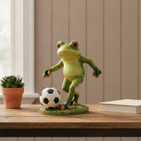 Outdoor Frog Statue with Soccer Ball Resin Frog Statue Cute Decor Whimsical for Gardeners, Garden, Patio, Yard