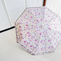 日系碎花蕾丝黑胶五折伞折叠晴雨两用太阳伞防紫外线女防晒遮阳伞