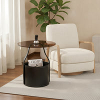 Side Table with Storage Modern Glass Top Side Table Minimalist Nightstand for Living Room, Bedroom, Reading Corner