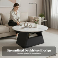 2 Pieces Space-Saving Round Coffee and End Table Set Rounded Edges Pair of Round Occasional Tables Versatile Use Indoor Furniture Stable Structure for Small Apartment Dwellers, Homeowners, Students, Living Room, Lounge Area, Office, Bedroom