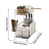 Extendable Dish Rack with Knife Block, 304 Stainless Steel Double Layer Design, Light Luxury Style Over the Sink or Countertop Kitchen Storage