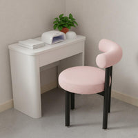 High-Density Foam Cushion Sherpa Vanity Chair with Backrest Sturdy Metal Legs Round Boucle Makeup Stool Shed-Resistant Upholstery Household Furniture for Bedroom